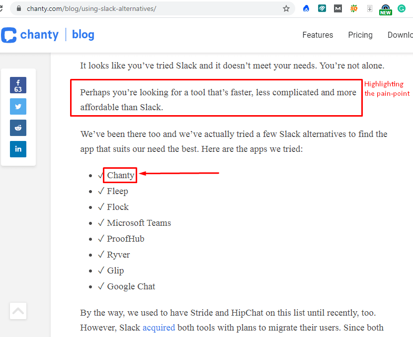 Chanty Slack alternatives page