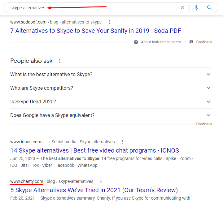 Skype alternatives Google search