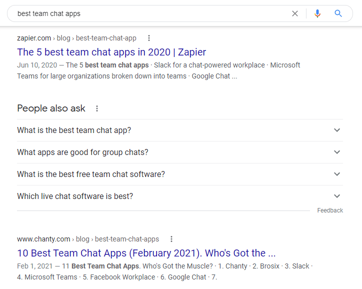 best team chat apps Google search