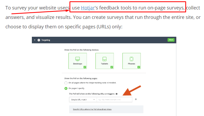 Hotjar using product-led content to promote a survey tool