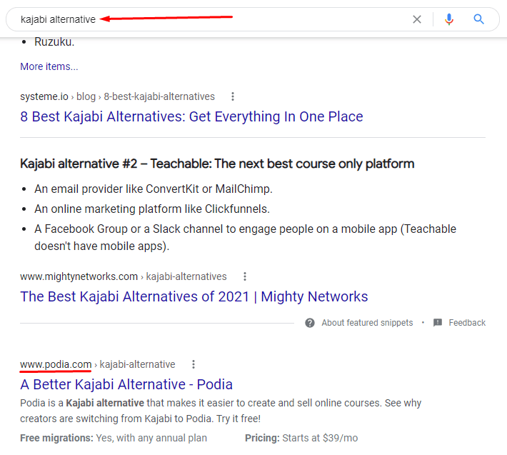 Kajabi alternative Google search