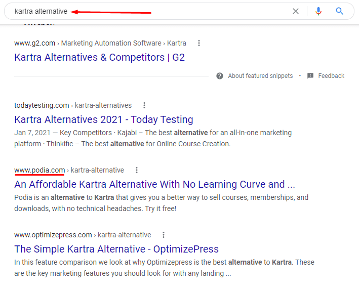 Kartra alternative Google search