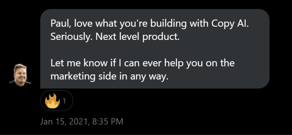 Copy AI's Blake and Paul’s Twitter DM exchange