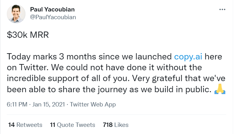 Copy AI reaching $30k MRR
