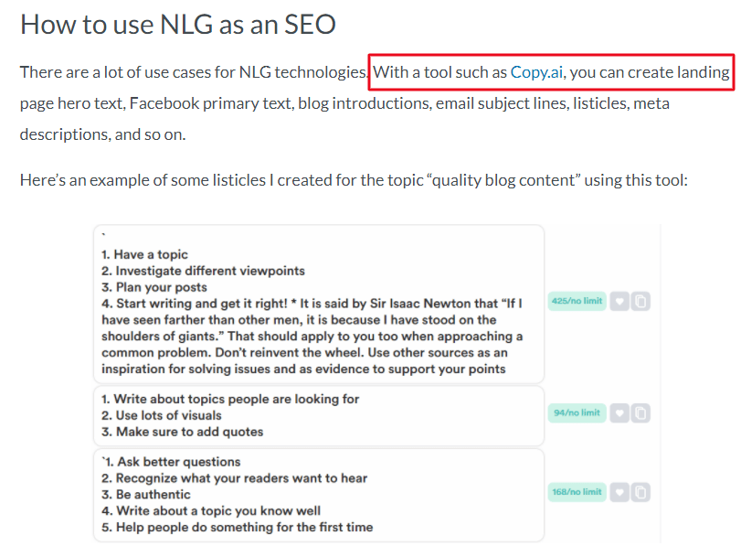 Copy AI mention on Moz