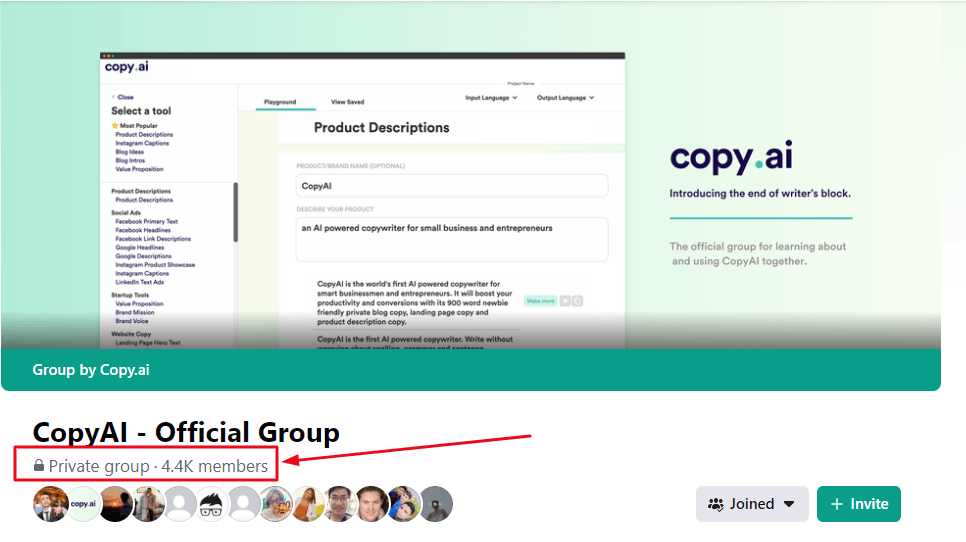 Copy AI Facebook group