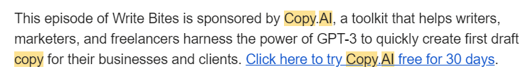 Jacob mentioning Copy AI as sponsors