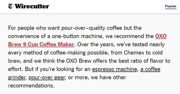 Wirecutter opinionated content example