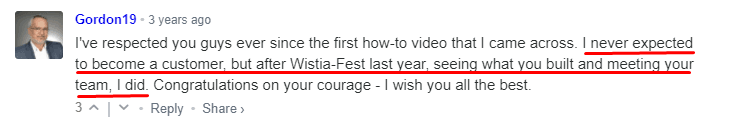 Readers converting into customers from Wistia’s post