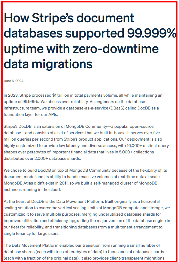 How Stripe's document databases supported 99.999% uptime with zero-downtime data migrations,