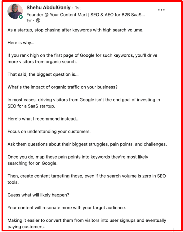 YCM Founder LinkedIn Post