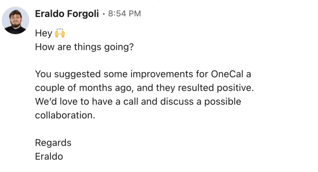 Eraldo Forgoli message 