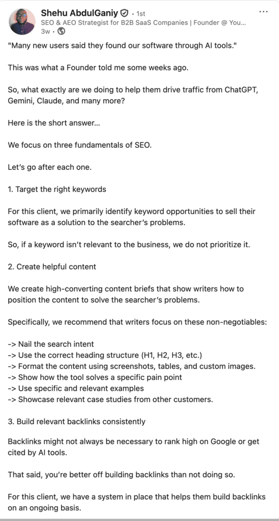 Your Content Mart Founder's Linkedin Post