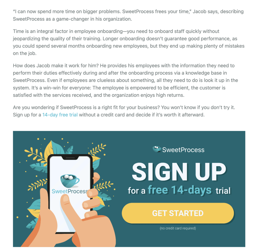 The SweetProcess blog after working with Your Content Mart